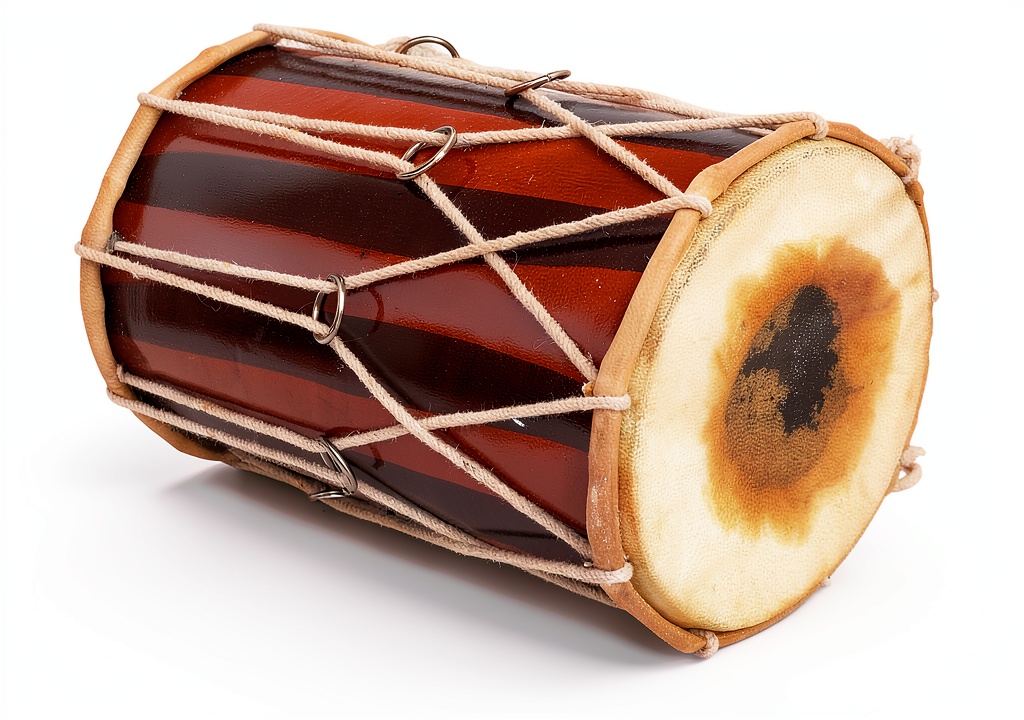 Handcrafted Indian Dholak Wood Painted Brown Dholak29 being unboxed on a wooden table