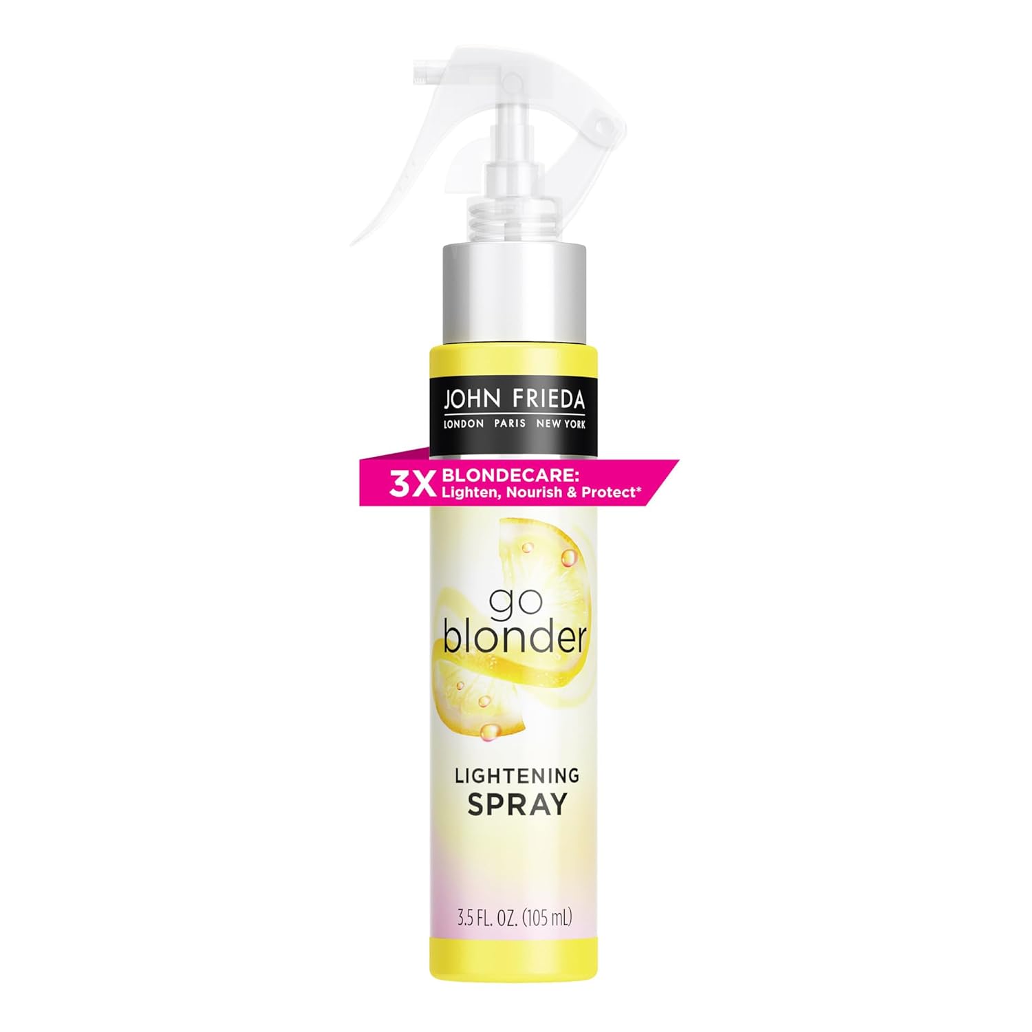 John Frieda Go Blonder Lightening Spray bottle on a vanity